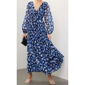 ML Monique Lhuillier Women's Size 16 A-Line Chiffon Dress w/ Sheer Long Sleeves